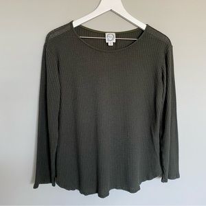 Blue Rain Olive Green Button Back Waffle Knit Top